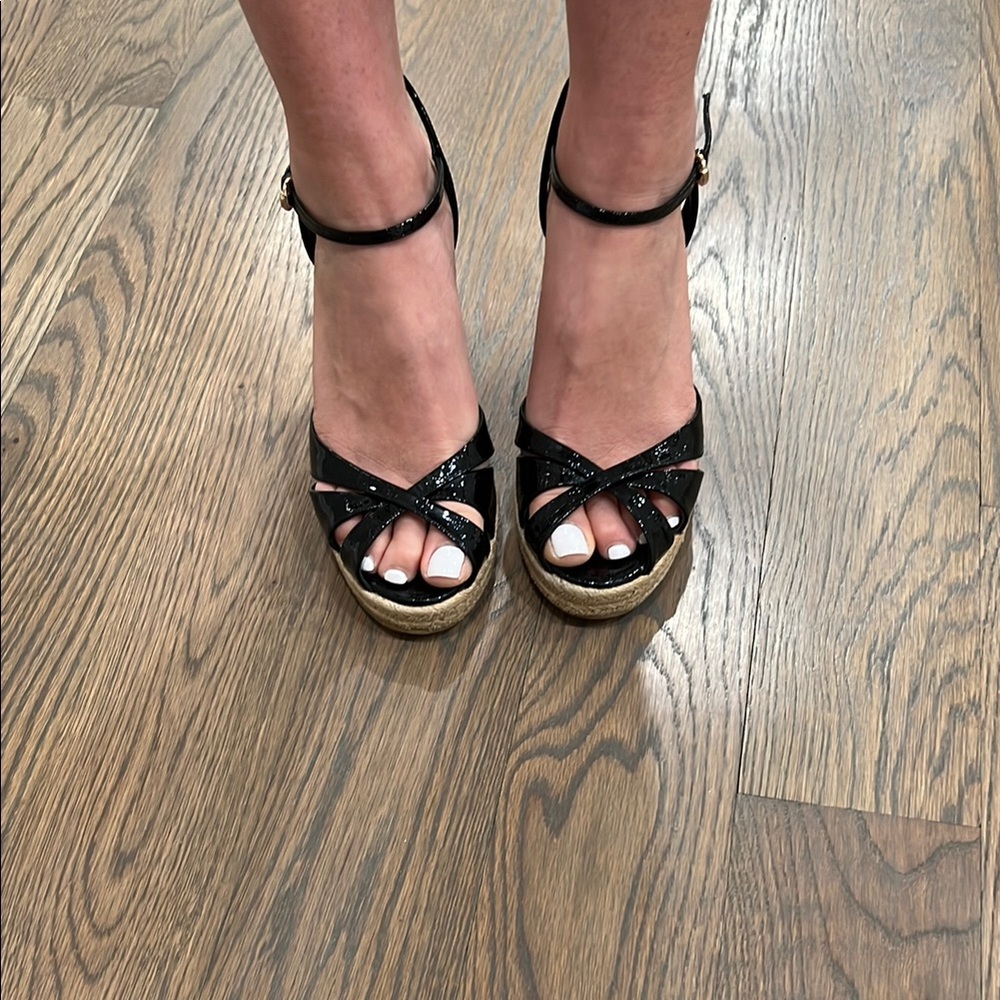 Gucci Black Strappy Wedge Sandals